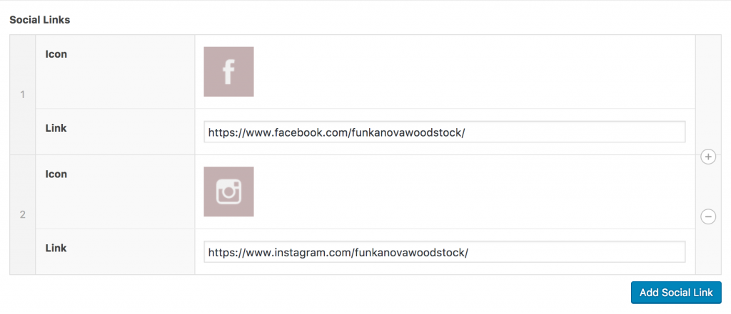 ACF Options Page: social links